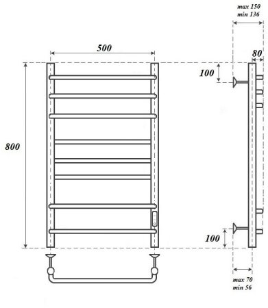Полотенцесушитель электрический Point Сатурн PN90858 П8 500x800 диммер справа, хром 