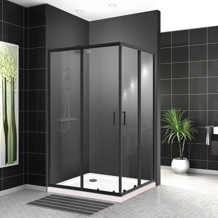 Душевой уголок BelBagno Uno 100х80 UNO-195-AH-2-100/80-C-NERO профиль Черный матовый стекло прозрачное 