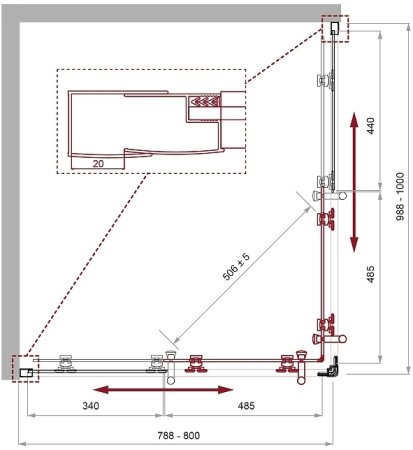 Душевой уголок BelBagno Uno 100х80 UNO-195-AH-2-100/80-C-NERO профиль Черный матовый стекло прозрачное 