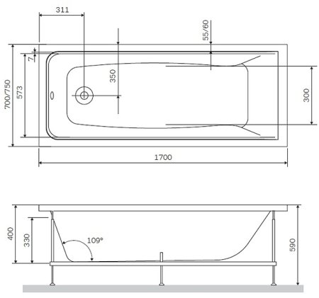 Акриловая ванна AM.PM Gem 170х70 W90A-170-070B-A Черная матовая без гидромассажа 