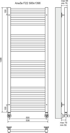 Водяной полотенцесушитель Terminus Альба П22 500x1396 4620768886560 Хром 
