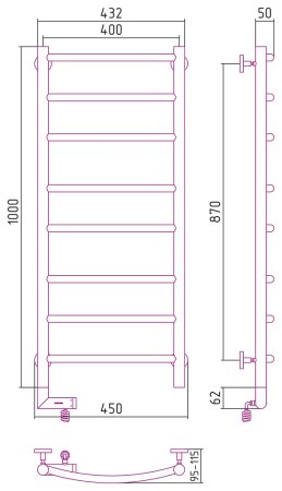 Полотенцесушитель электрический Сунержа Галант 2.0 100х40 L выгнутая, черный матовый 