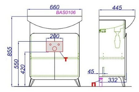 Тумба под раковину Aqwella Basic 65 BAS0106DZ Дуб золотой 