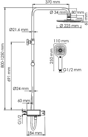 Душевая система WasserKRAFT A113.067.065.CH Thermo с термостатом Хром Белая 