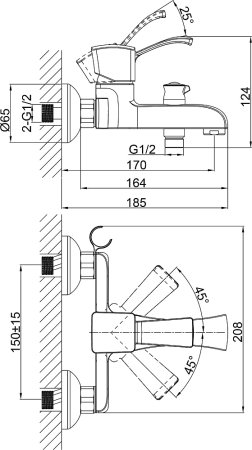 Смеситель D&K Rhein Bach DA1473201 для ванны с душем 