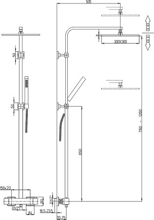 Душевая система Paini Dax 84CR689TH3SQP1 с термостатом Хром 