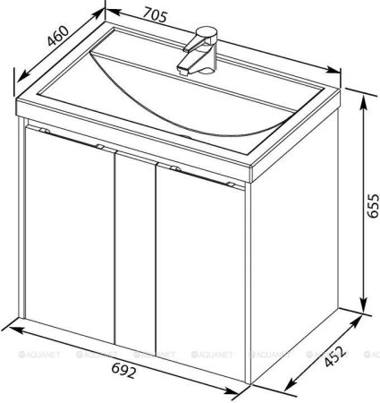 Тумба с раковиной Aquanet Клио 70 белый глянец/Дуб Веллингтон 
