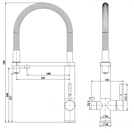 Смеситель для кухни под фильтр GANZER REIN GZ16040G SATEEN 