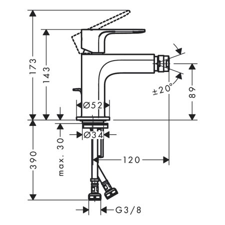 Смеситель Hansgrohe Rebris S 72210000 для биде со сливным гарнитуром хром 