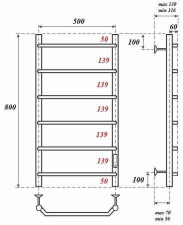 Электрический полотенцесушитель Point Виктория PN06858 П6 500x800 диммер справа Хром 