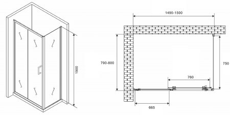 Душевой уголок Abber Schwarzer Diamant 150x80 AG301505-S805 профиль Хром стекло прозрачное 