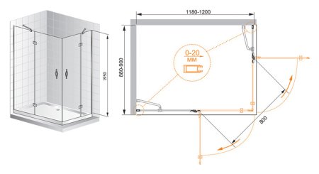 Душевой уголок Cezares Bergamo AH2 120/90 C Cr R 