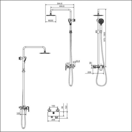 Душевая стойка Excellent Rain Altar AREX.SY.781BL черная матовая 
