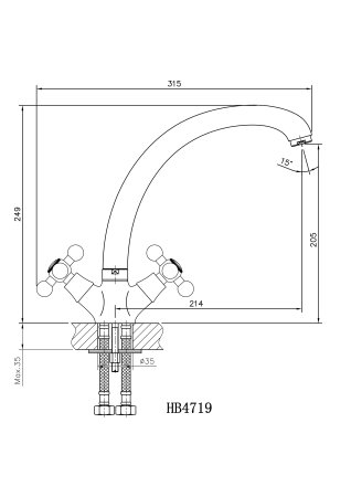 Смеситель однорычажный хирургический для кухни настенный HAIBA HB4654 хром 