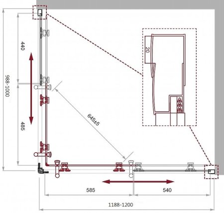 Душевой уголок BelBagno Uno 120х100 UNO-195-AH-2-120/100-C-NERO профиль Черный матовый стекло прозрачное 