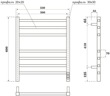 Полотенцесушитель электрический APEXTERMO Atlas AT00165GF 600x500, графит металлик 