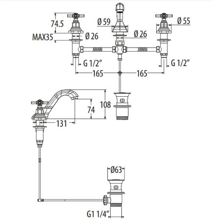 Смеситель для раковины Gattoni TRD TR095/18D0 Золото 24 карат 