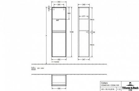 Шкаф-пенал Villeroy & Boch Collaro C03400DH белый глянцевый 