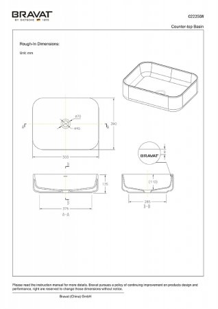 Раковина-чаша Bravat Source 50 C22250W-ENG Белая 