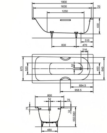 Стальная ванна Kaldewei Saniform Plus Star 337 180х80 133700010001 без покрытия с отверстиями под ручки 