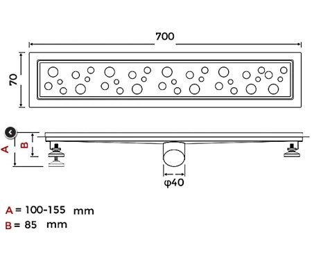 Душевой лоток Gappo G87007-2 нержавеющая сталь 700x70 мм 