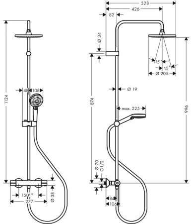Душевая система Hansgrohe Vernis Shape Showerpipe 26318000 с термостатом Хром 
