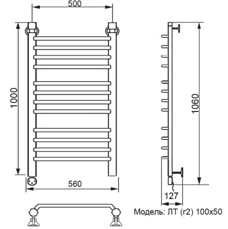 Полотенцесушитель электрический Ника Trapezium ЛТ (г2) 100х50 левый тэн 