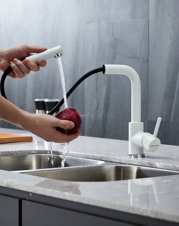 Смеситель Paulmark Kassel Ka214311-431TW для кухонной мойки, белый 