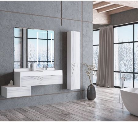 Шкаф пенал Aquaton Сакура 33 R 1A219903SKW8R подвесной Ольха наварра Белый глянец 