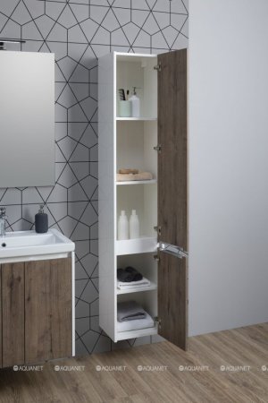 Шкаф-пенал для ванной Aquanet Клио 35 белый глянец/Дуб Веллингтон 