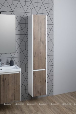 Шкаф-пенал для ванной Aquanet Клио 35 белый глянец/Дуб Веллингтон 