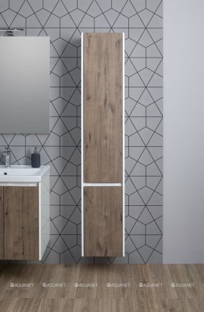 Шкаф-пенал для ванной Aquanet Клио 35 белый глянец/Дуб Веллингтон 