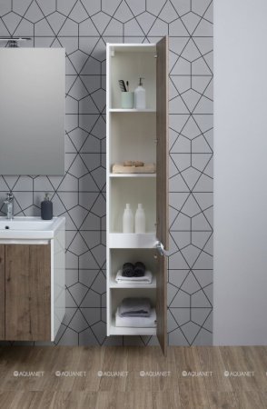 Шкаф-пенал для ванной Aquanet Клио 35 белый глянец/Дуб Веллингтон 