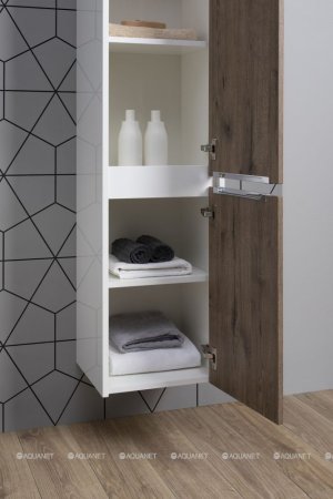 Шкаф-пенал для ванной Aquanet Клио 35 белый глянец/Дуб Веллингтон 