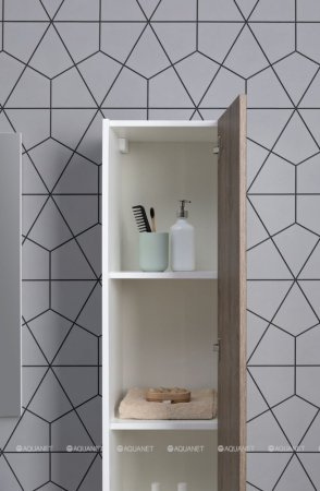 Шкаф-пенал для ванной Aquanet Клио 35 белый глянец/Дуб Веллингтон 