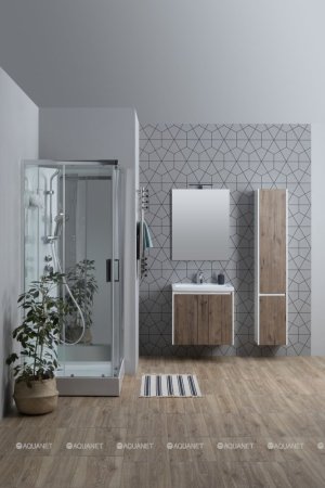 Шкаф-пенал для ванной Aquanet Клио 35 белый глянец/Дуб Веллингтон 