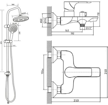 Душевая система Orange Aristo M19-932b Черная 