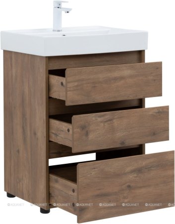 Тумба с раковиной Aquanet Nova Lite 60 дуб рустикальный (3 ящика) 