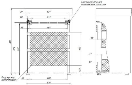 Тумба с раковиной Aquanet Nova Lite 60 дуб рустикальный (3 ящика) 