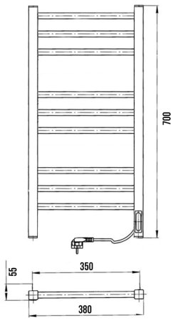 Полотенцесушитель электрический Laris Астор ЧК9 350х700 Э белый матовый муар правое подключение 