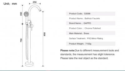Смеситель для ванной Gappo G3098 Хром 