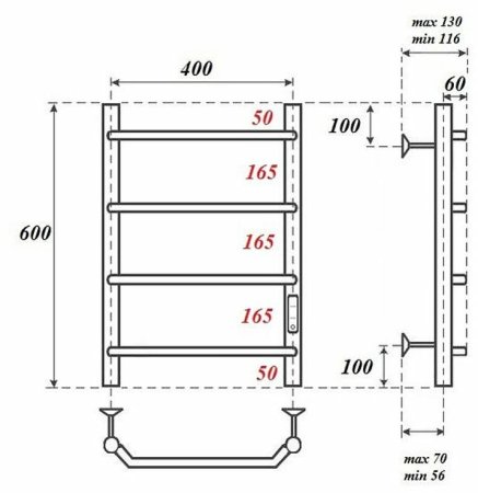 Электрический полотенцесушитель Point Виктория PN06846 П4 400x600 диммер справа Хром 