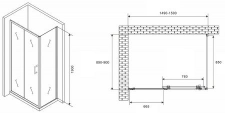 Душевой уголок Abber Schwarzer Diamant 150x90 AG301505-S905 профиль Хром стекло прозрачное 