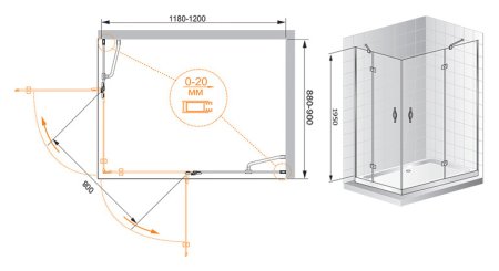 Душевой уголок Cezares Bergamo AH2 120/90 C Cr L 