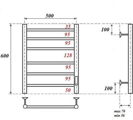 Электрический полотенцесушитель Point Аврора PN10856BR П6 500x600 диммер справа Бронза 