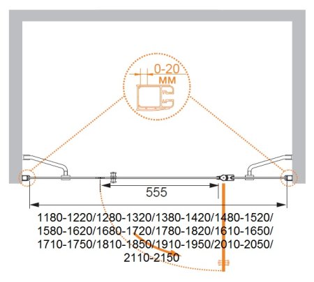 Душевая дверь в нишу Cezares Elena W-B-13-100+60/30-C-Cr 