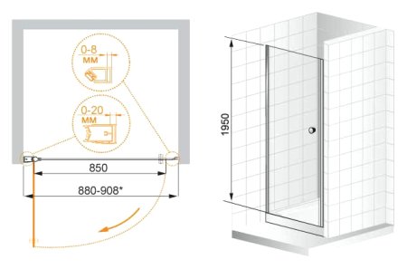 Душевая дверь в нишу Cezares Elena B11 30/60 P Cr R 