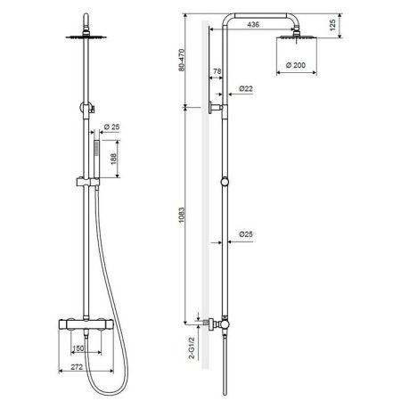 Душевая стойка Excellent Rain Thermo Round ARAC.SY.107BL черная матовая 