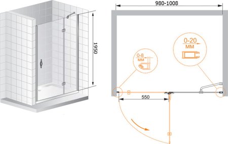 Душевая дверь в нишу Cezares Bergamo B12 100 C Cr R 
