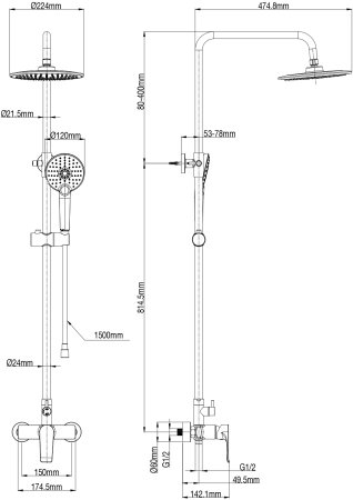 Душевая система WONZON & WOGHAND, Белый матовый (WW-A30103-MW) 
